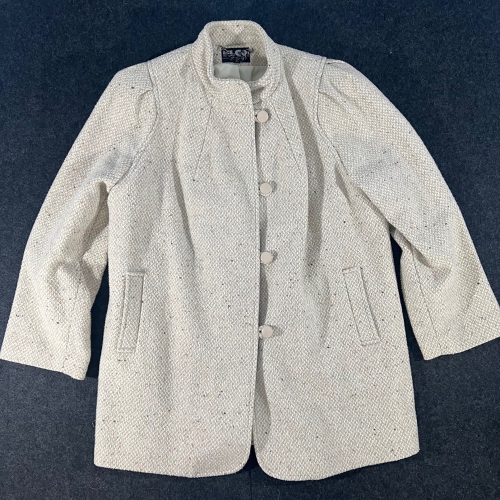 Elco Wool Blend Coat Womens 18.5 Beige Tweed Vintage 80s Longline Career Jacket